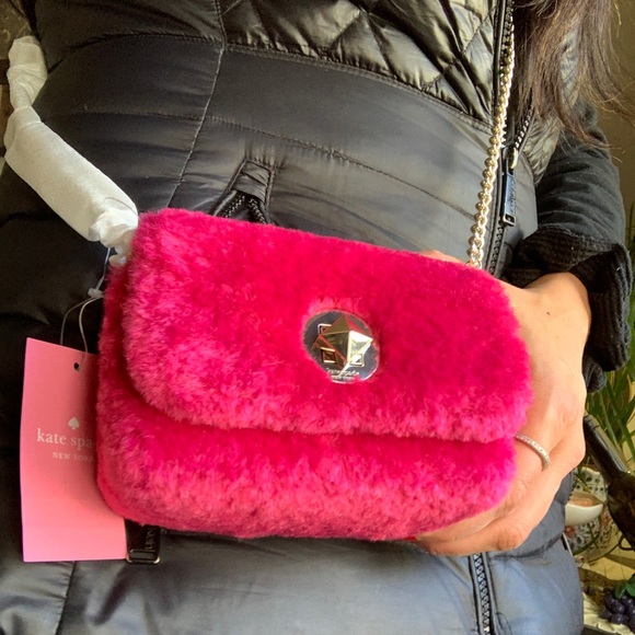 Authentic KATE SPADE FAUX FUR TURNLOCK Small CLUTCH/Crossbody - Picture 7 of 15